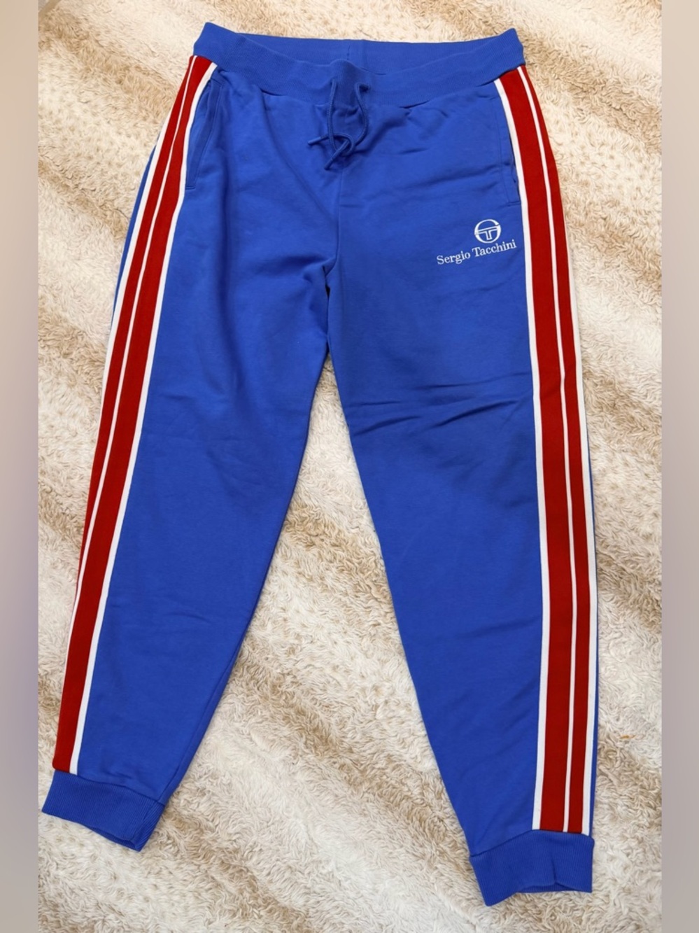 Sergio Tacchini Royal Blue Joggers with Red & White Side Stripes